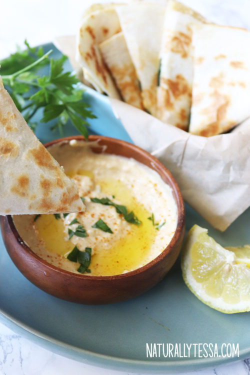 Gluten-Free Spinach and hummus quesadillas. 